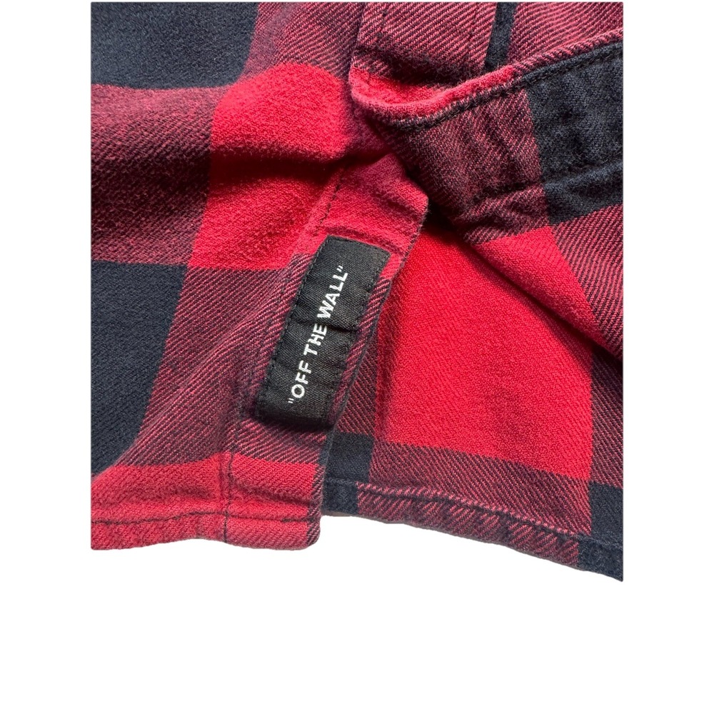 Vans Flannel Shirt Mens Large Slim Fit Buffalo Plaid Red Black Button Up Skate - Picture 5 of 6